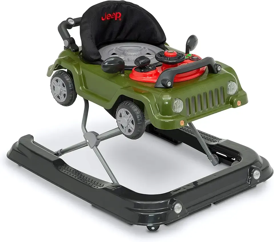 Jeep Classic Wrangler 3-in-1 Grow With Me Activity Walker - Features Music, Lights, Removable Play Tray, Push Walker Mode, Converts into Rolling Car Toy, Anniversary Green