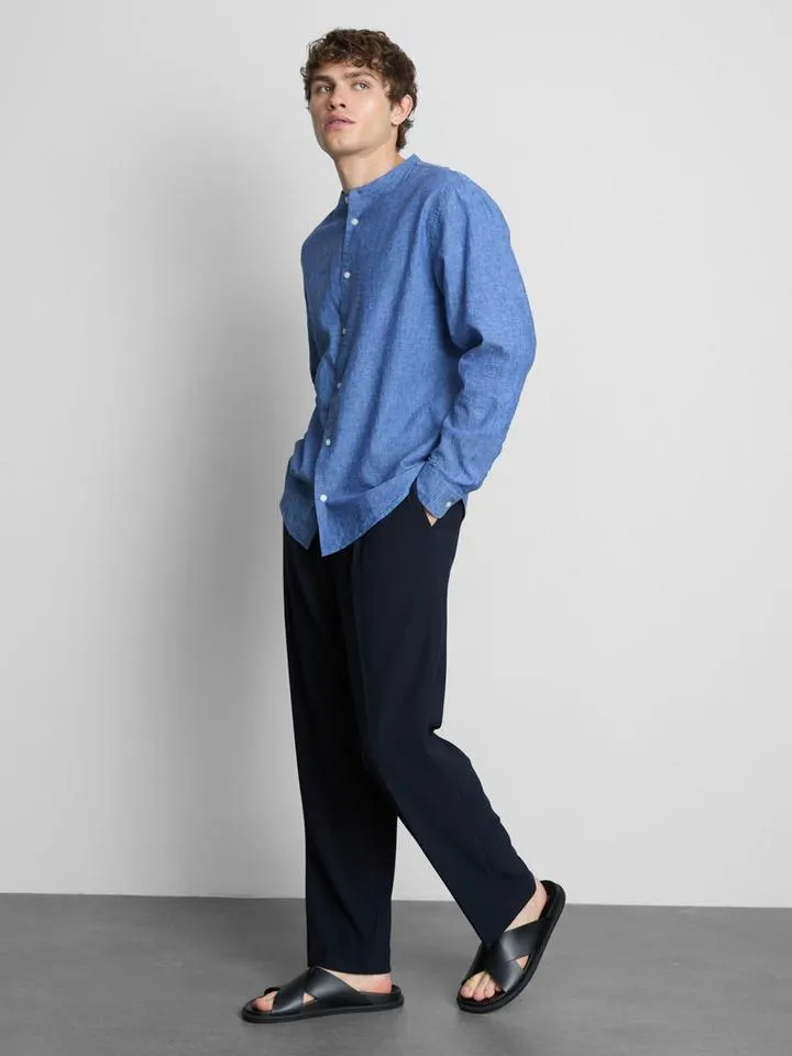 Chemise à col grand-père en mélange de lin