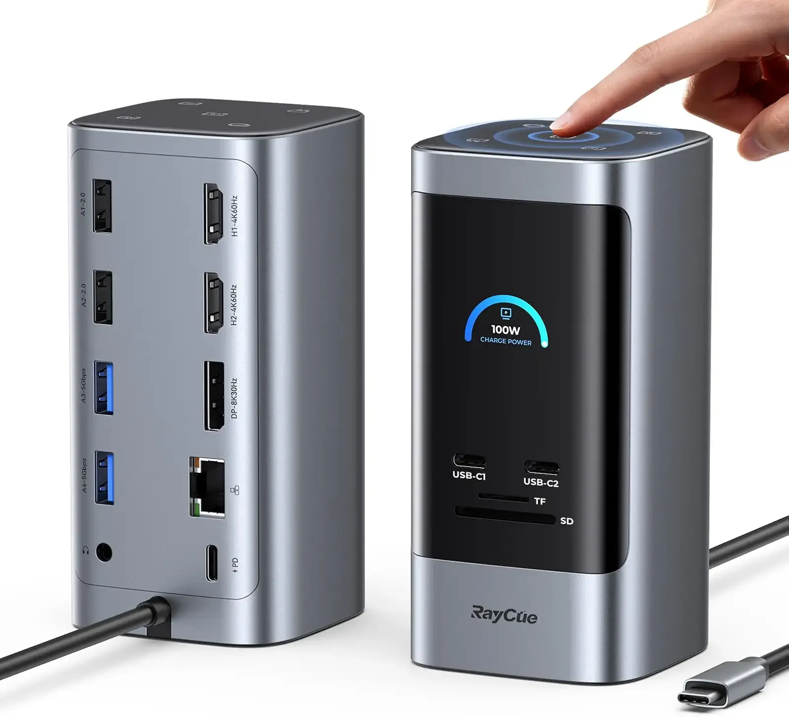 RayCue 15 in 1 Laptop Docking Station 3 Monitors, Triple 8K Display with 3 HDMI, 6 USB Ports, 5 Shortcut Button, Gigabit Ethernet, PD3.0, Smart Display for Windows/Dell/Lenovo/HP/Thinkpad Laptops