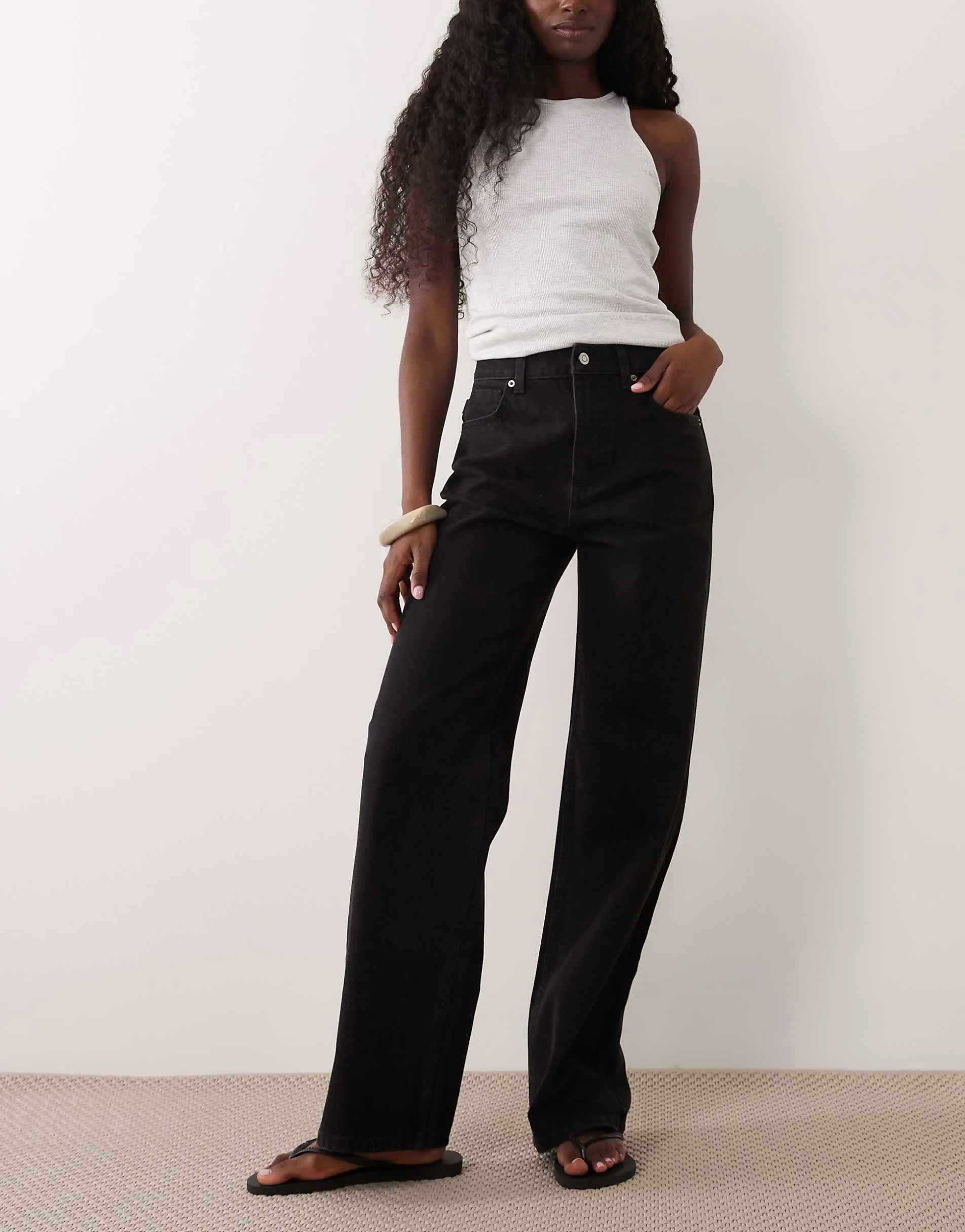 ASOS DESIGN straight wide leg jeans in black