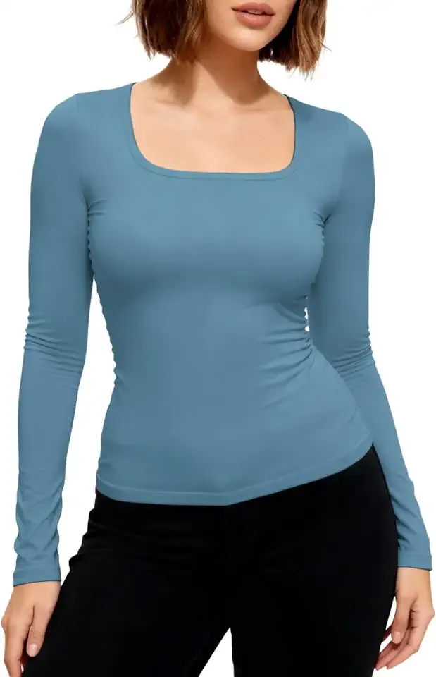 Womens Long Sleeve Thermal Shirts Square Neck Tops Slim Fit Warmth Undershirt Moisture Wicking Baselayer