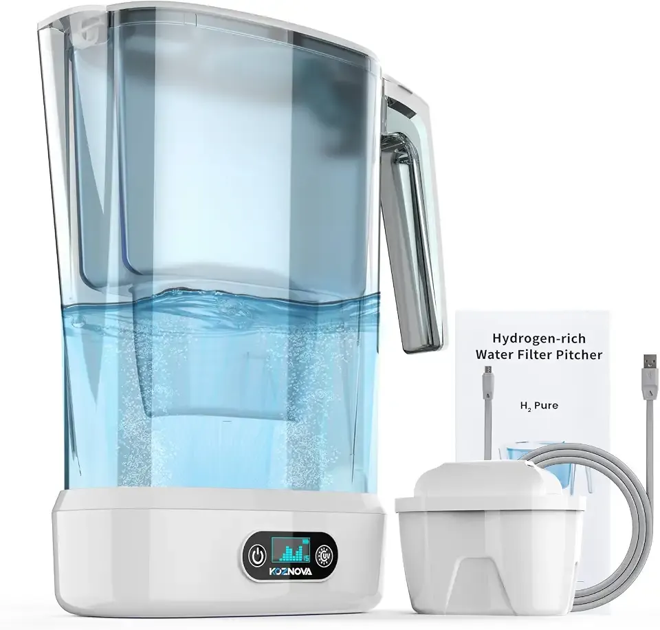 Hydrogen Water Filter Pitcher - BPA Free Rich Hydrogen Water Generator Electrolysis Jug with SPE/PEM. Removes 99% of Lead, Microplastics, PFAS & Chlorine – Advanced UltraFiltration Technology