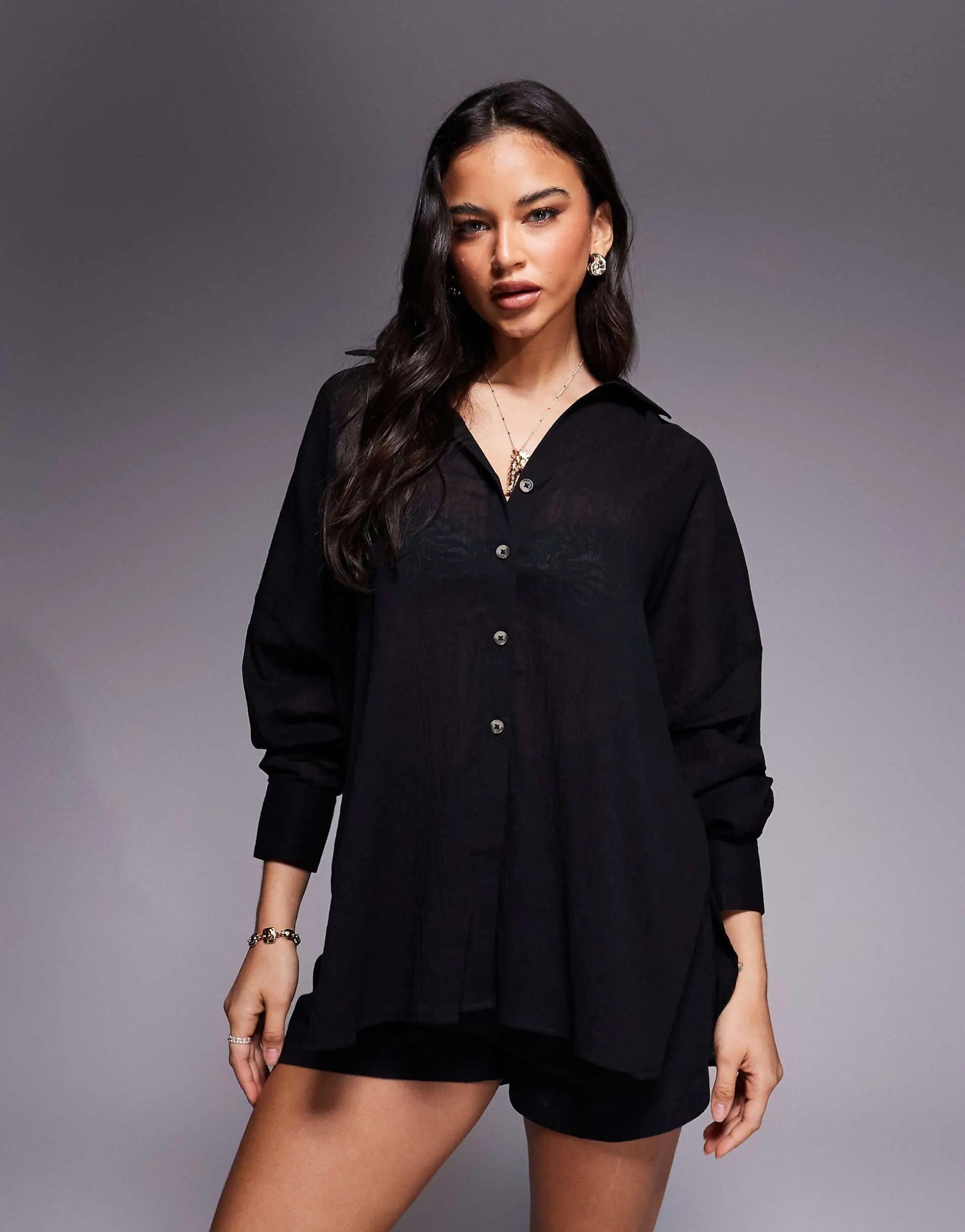 ASOS DESIGN Cabot beach sheer cotton crinkle cover up in black