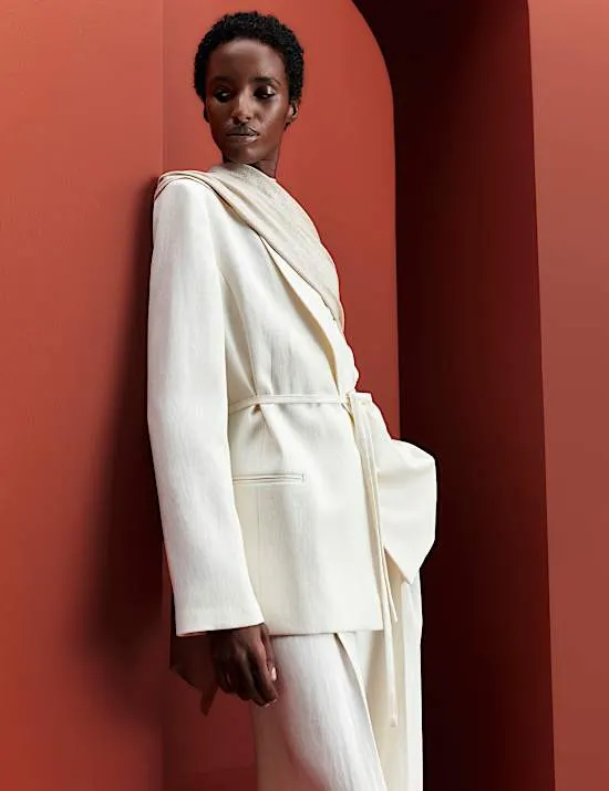 Blazer mit Leinenanteil und Bindegürtel