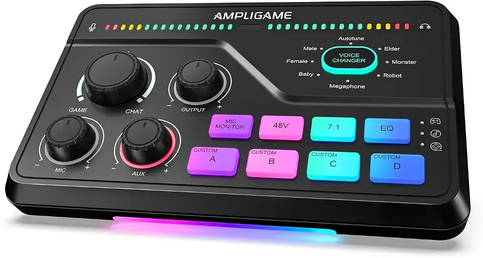 FIFINE SC8 Gaming Audio Mixer for Live Streaming with 7.1ch Surround sound | For PC,RGB,Headphone Preamp,Mute Button,Volume Control,Optical Input,48V Phantom Power,3 EQ Modes,Game Chat Volume Balacnce