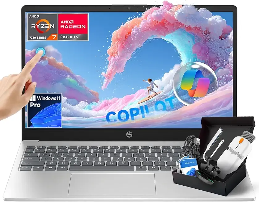 2025 15.6" Touchscreen Business Laptop, AMD Ryzen 7 7730U (8-Core, Beats i7-1355U), 32GB RAM 1TB SSD, Numeric Keyboard, Copilot Key, Wi-Fi 6, Windows 11 Pro, Patented KB Kit