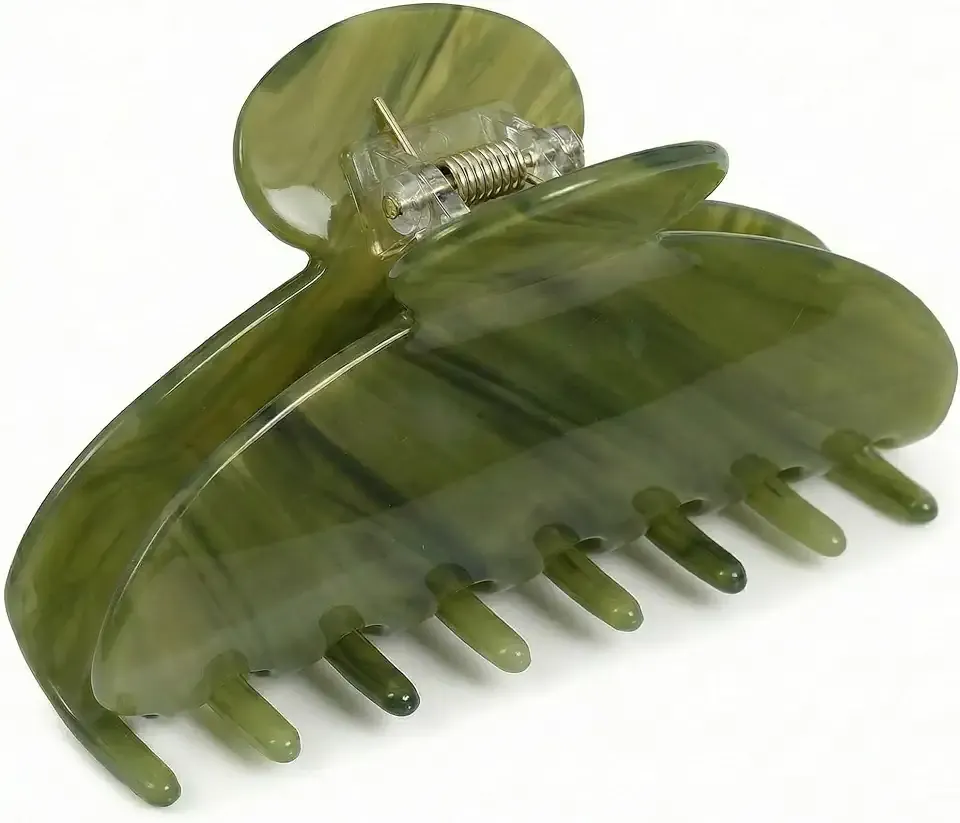 Large Acetate Hair Claw Clips, Olive Green, 4 Inch | Cute Green, Non-Slip, For Women Fine & Thick Hair, Ideal Holiday Birthday Gift