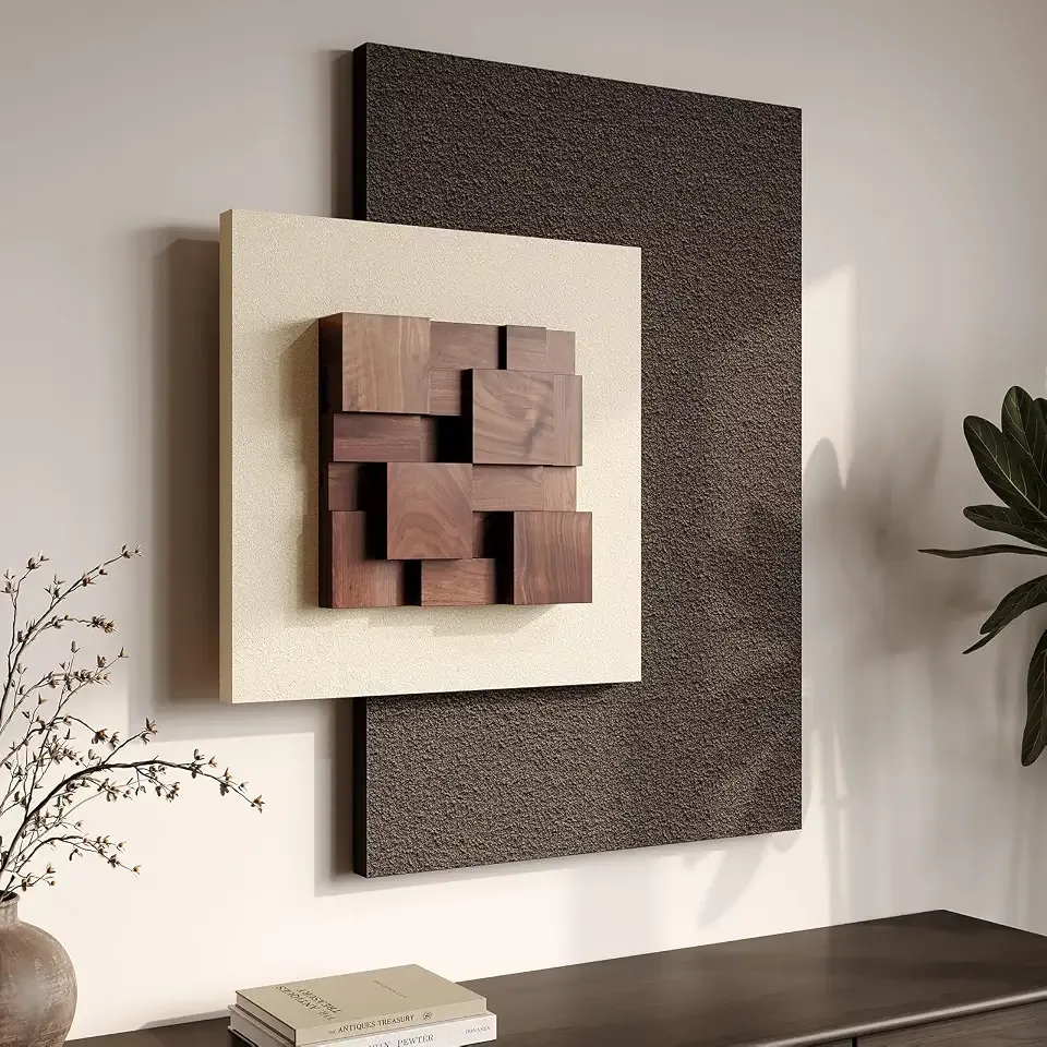 Cuspin 3D Wood Textured Large Neutral Abstract Wall Art, 1 Piece | Beige brown wall sculpture, Modern abstract wall decor, Large geometric artwork for living room bedroom dining room decor