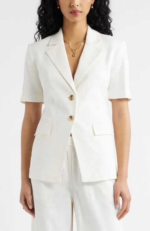 Open Edit Short Sleeve Linen Blend Blazer