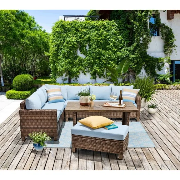 Rollback Better Homes & Gardens Brookbury 4-Piece Outdoor Wicker Patio Sectional Dining Set, Blue Cushions $797.00 Was $897.00 $199.25/ea
