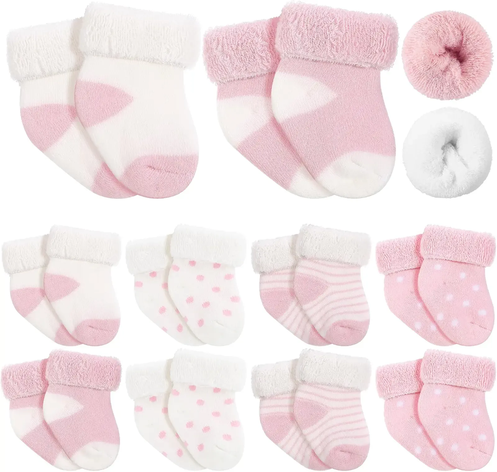 Twistover 10 Pairs Preemie Baby Terry Cotton Turn Cuff Socks for Newborn Girls Boys - Nicu