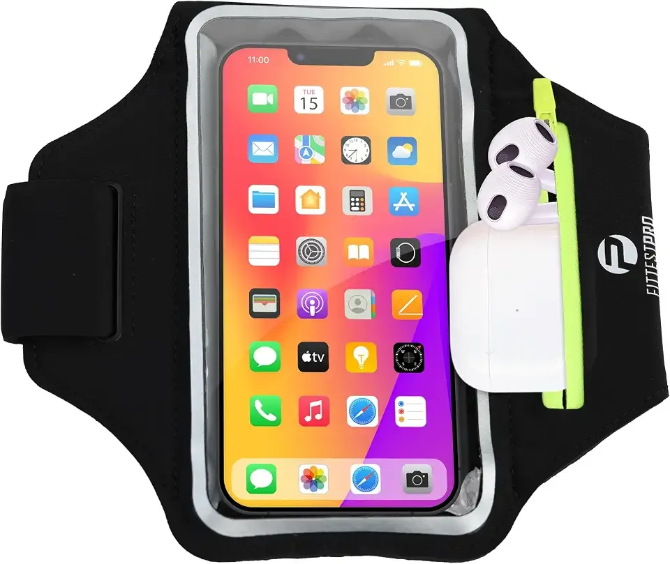 Running Armband with AirPods Pocket – Water Resistant Phone Holder for iPhone 16 15 14 13 Pro Max, Galaxy S25 S24 S23, Fits Phones Up to 6.9", with Zipper Key/Card Slot