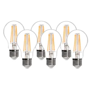 Set da 6 lampadine LED filamento E27 goccia trasparente, 8W = 1050 LM (equiv 75 W), 360°,
