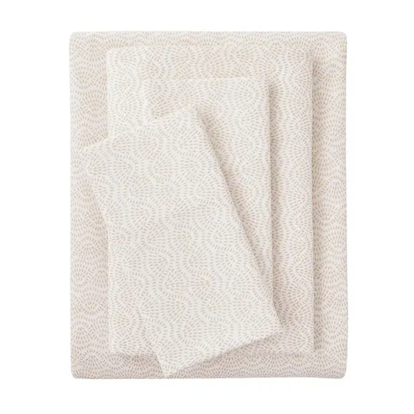 Mainstays 3-Piece 300 Thread Count Beige Geo Cotton Blend Percale Bed Sheet Set, Twin XL