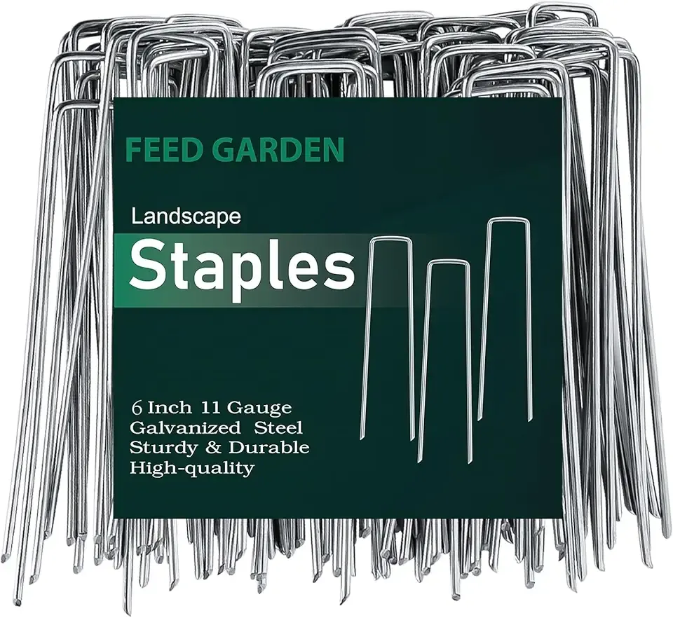 FEED GARDEN 6 Inch 500 Pack Galvanized Landscape Staples Plant Cover Pins 11 Gauge Tent Stakes Garden Stakes Landscaping Fabric SOD Pins Yard Spikes for Decoration Weed Barrier Fabric
