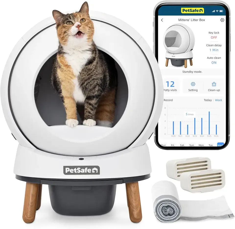 PetSafe ScoopFree SmartSpin Self-Cleaning Litter Box - Automatic Litter Box - App Controlled - Features Odor Control & Spacious Waste Drawer - White