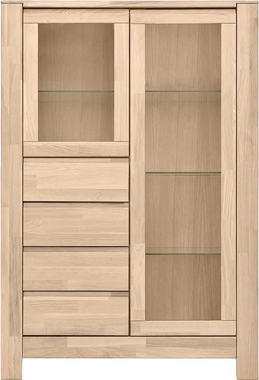 Lugano vitrineskap 95 x 41, H 140 cm, hvitoljet heltre eik