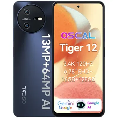 Blackview OSCAL Tiger 12 Smartphone Ohne Vertrag, 6.78 Zoll Android Handy 8GB+128GB (erweiterbar), 64MP Kamera/5000 mAh/4G Dual SIM/Fingerprint, Grau