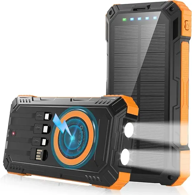 Solar Power Bank - 49800mAh Wireless Portable Phone Charger with Built-in 4 Cables,22.5W Fast Charging External Battery Pack PD 3.0 USB-C In/Output for iPhone, iPad, Galaxy,Perfect for Camping, Hiking