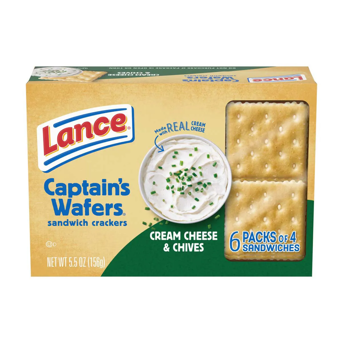 Lance Sandwich Crackers, Captain's Wafers Cream Cheese and Chives, 6 pk