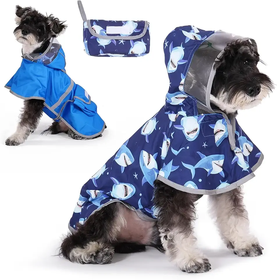 KOOLTAIL Dog Raincoat, Reversible Pet Rain Jacket Clear Hooded Double Layer with Easy Storage Pocket, Adjustable Waterproof&Windproof Reflective Puppy Poncho with Leash Hole for Small Medium Dogs, S