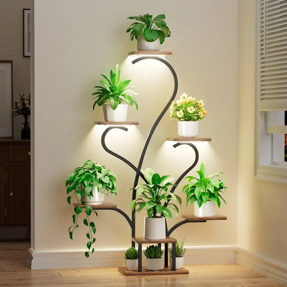 Plant Stand Indoor with Grow Lights - 7 Tiered Large Plant Shelf Indoor, 53" Corner Plant Stands for Indoor Plants, Matel Flower Holder Rack Display for Living Room Patio Garden Balcony Home Decor