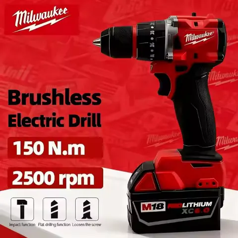 Milwaukee Brushless 150N.m Impact Drill Cordless Electric Drill 20+3 Torque Small Drill Hammer Multifunctional Power Tools 18V