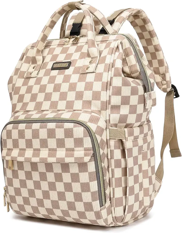 GAIVP Baby Diaper Bag Backpack for Mom, Large Capacity Travel Nappy Bag for Boys & Girls with Stroller Straps,Insulated Pockets (Corduroy Checkered Brown)