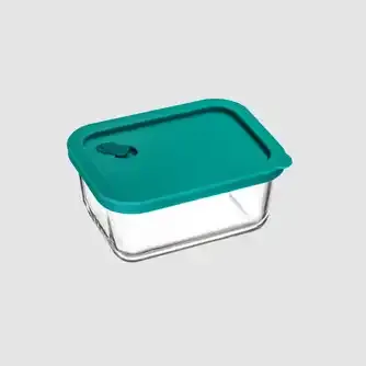 Click Clack Cook + Teal Rect Heatproof Glass Storage 1.8L