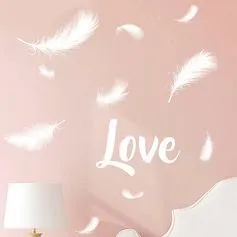 Sticker mural déco LOVE et plumes 70x50cm