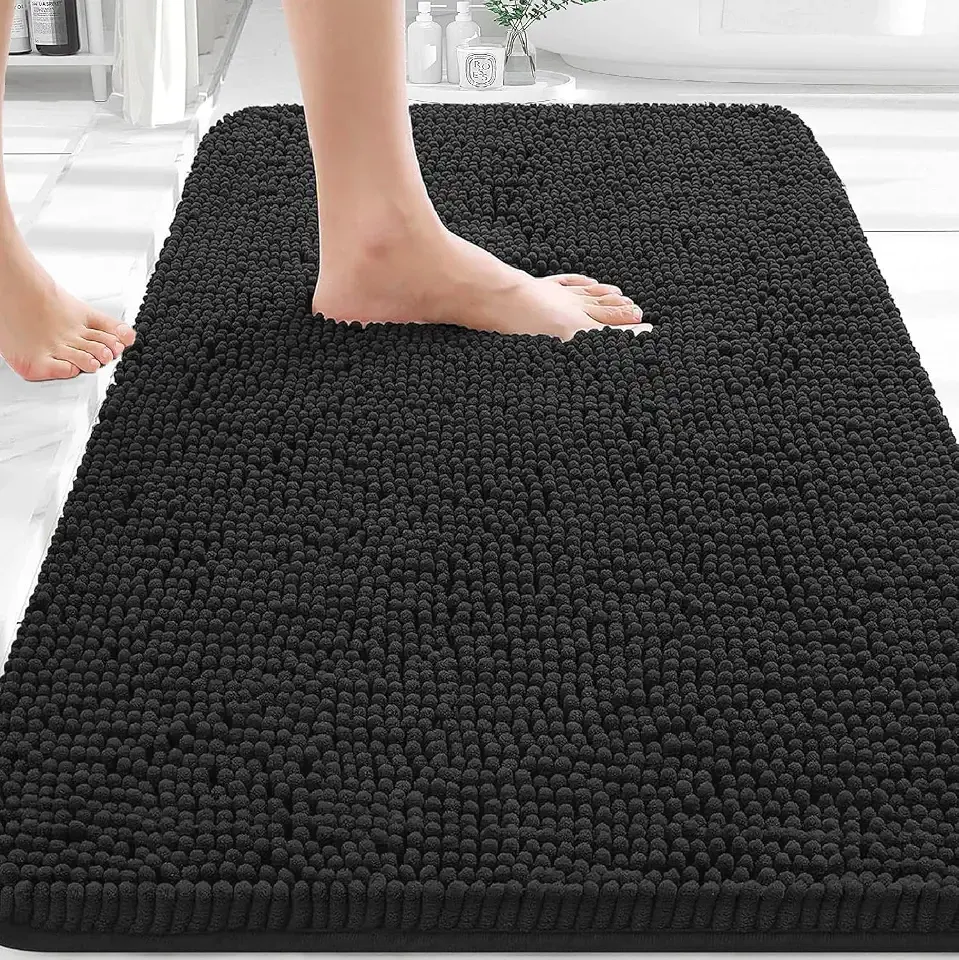 OLANLY Black Bathroom Rug 30x20, Extra Soft Absorbent Chenille Bath Rugs