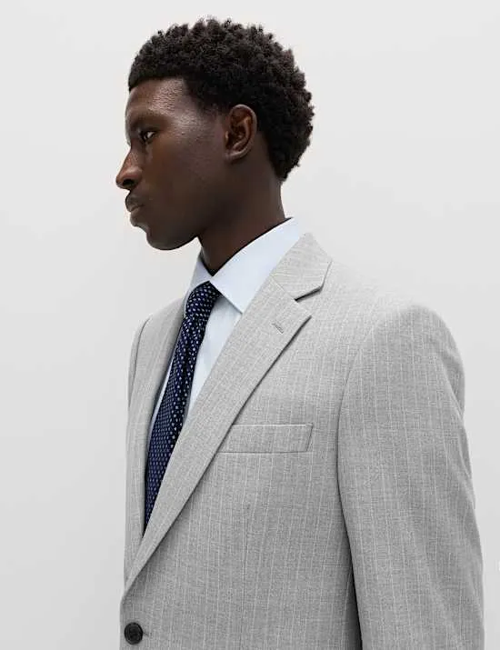 Normal geschnittene Anzugjacke mit Stretchanteil und Nadelstreifen