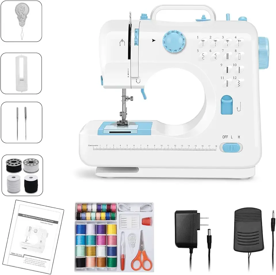 Sewing Machine for Beginners, mini Electric Sewing Machine with Dual Speed, 12 Built-in Stitches, Foot Pedal and 42-Piece Sewing Kit for Home DIY Projects