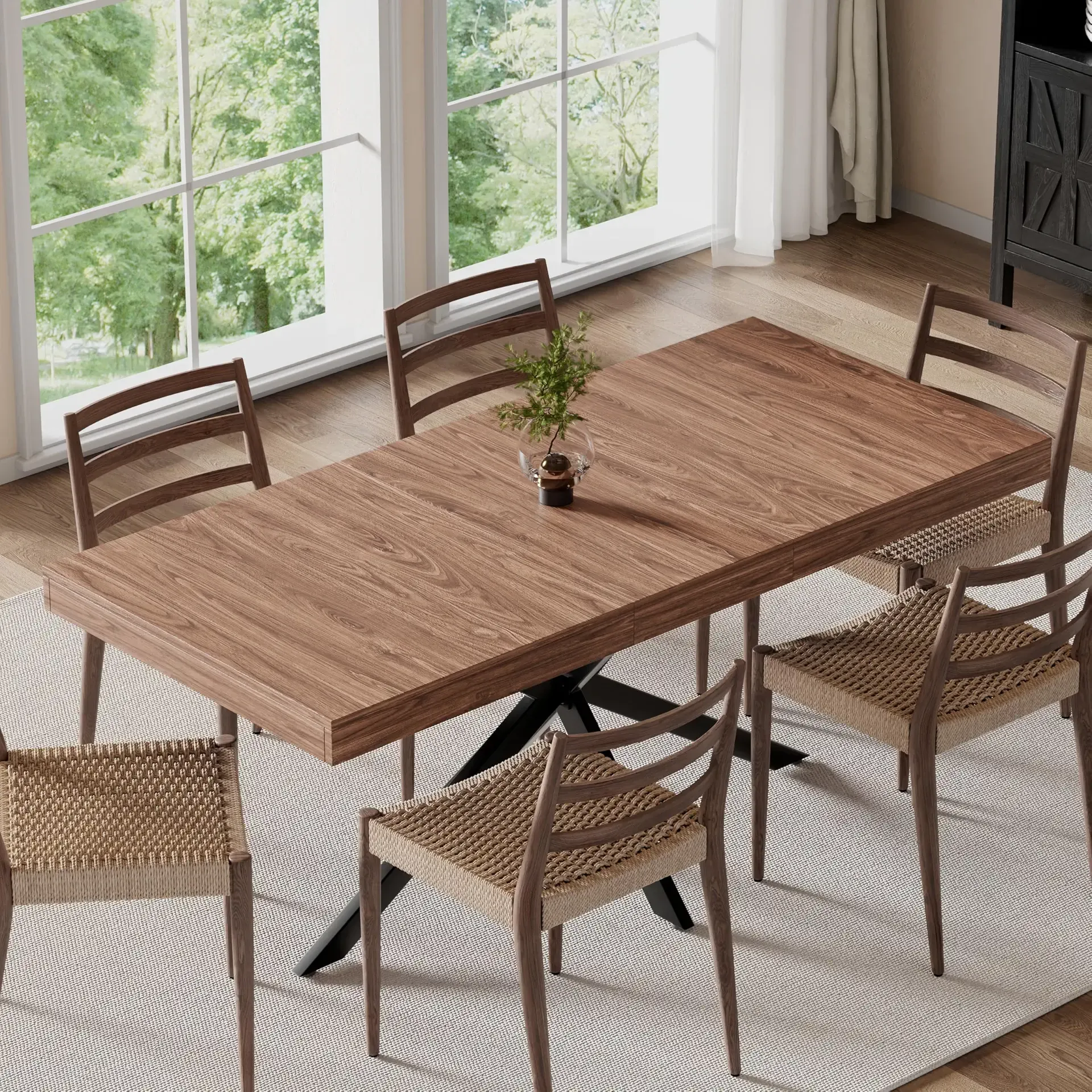 Extendable Dining Room Table for 4 6 8, 55"-70.9" Kitchen Table Rectangle Wood, Expandable Dining Table with Hidden Storage, Space Saving Farmhouse Kitchen Table for Kitchen Dining Living Room