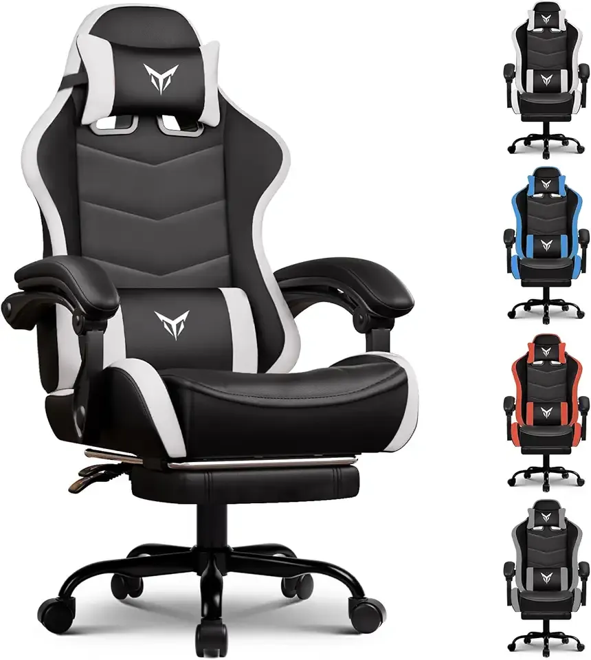 GTPLAYER Gaming Chair with Footrest, Video Game Chairs Racing Style PC Game Chairs for Adults - Padded High Back Ergonomic Reclining Silla Gamer, Linkage Armrest