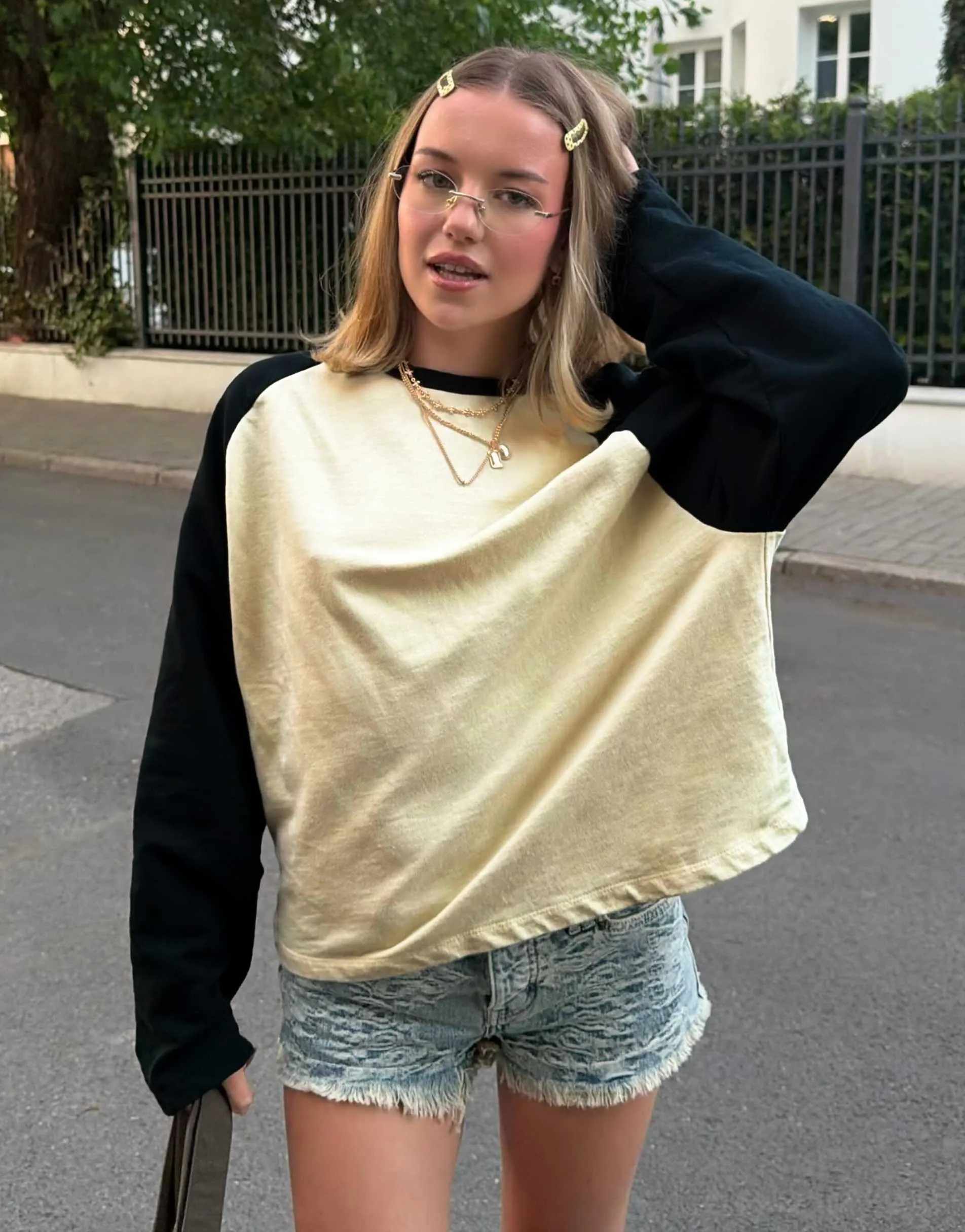 Bershka Long sleeve raglan t-shirt in yellow