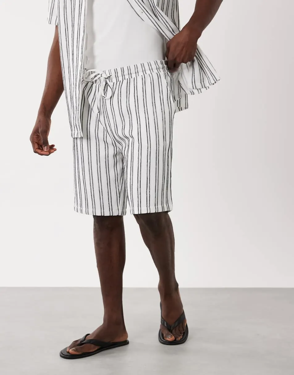 Brave Soul textured shorts co-ord in black and white stripe