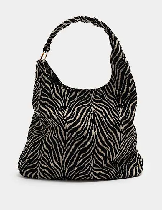 Schultertasche aus Jacquard mit Zebraprint