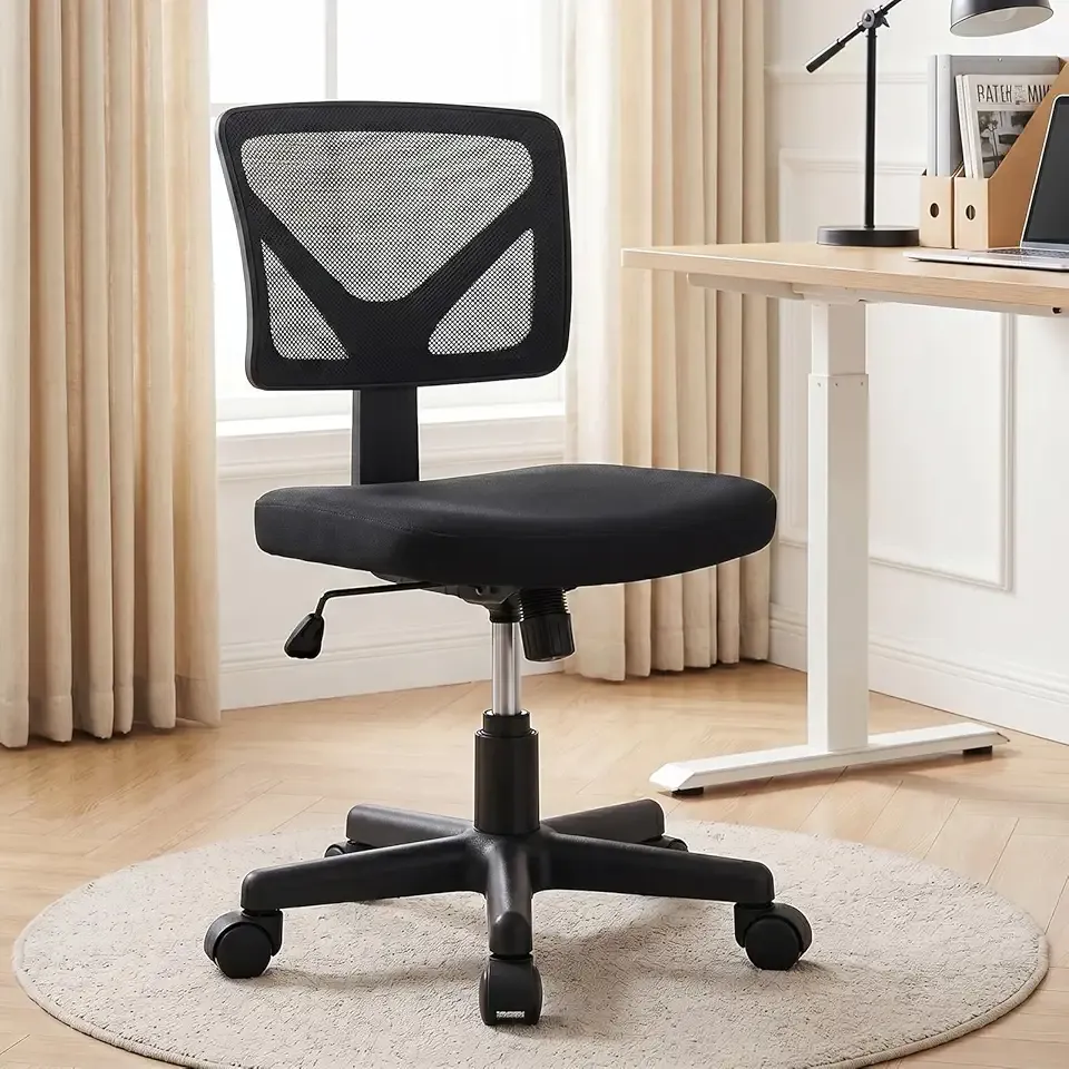 OLIXIS Armless Home Office Chair, Ergonomic Small Desk Chair | Mesh Back, Removable Washable Foam Cushion, Height Adjustable, Rolling Swivel Wheels, Small Space, Black
