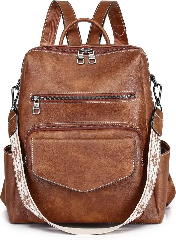 PU Leather Medium Backpack Purse for Women Ladies Brown