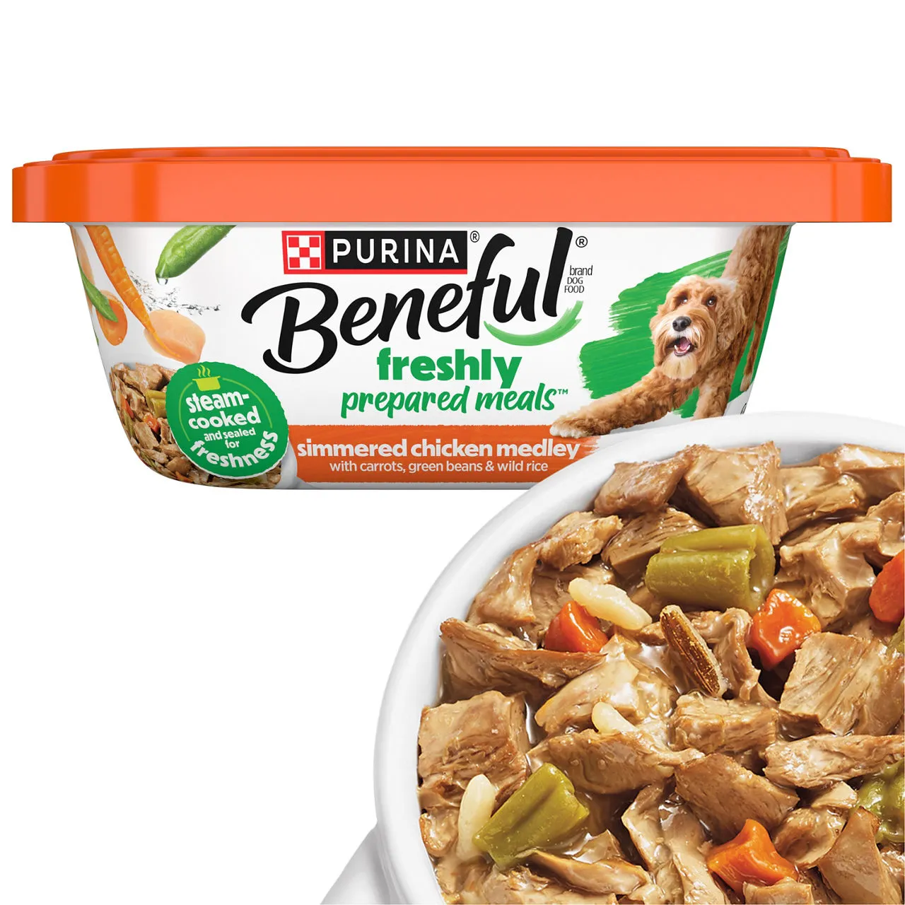Purina Beneful Dog Food Freshly Prepared Meals Simmered Chicken Medley with Carrots, Green Beans, and Wild Rice