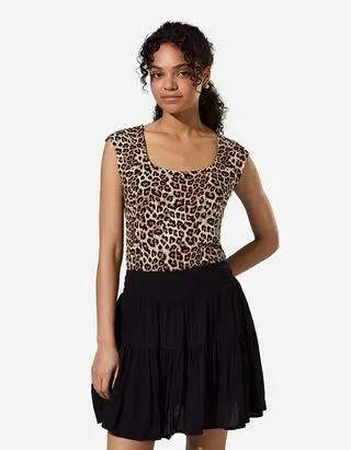 T-shirt - Motivo leopardato - Beige