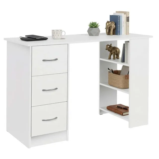 Escritorio con 3 Cajones Jobbi, Mesa de Ordenador 3 Estantes Blanco Mate 115x75x49 cm