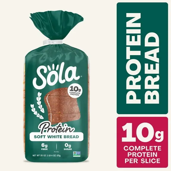 Sola 10g Complete Protein Soft Baked Regular White Bread Loaf, 20 oz, Shelf-Stable $6.48 32.4 ¢/oz