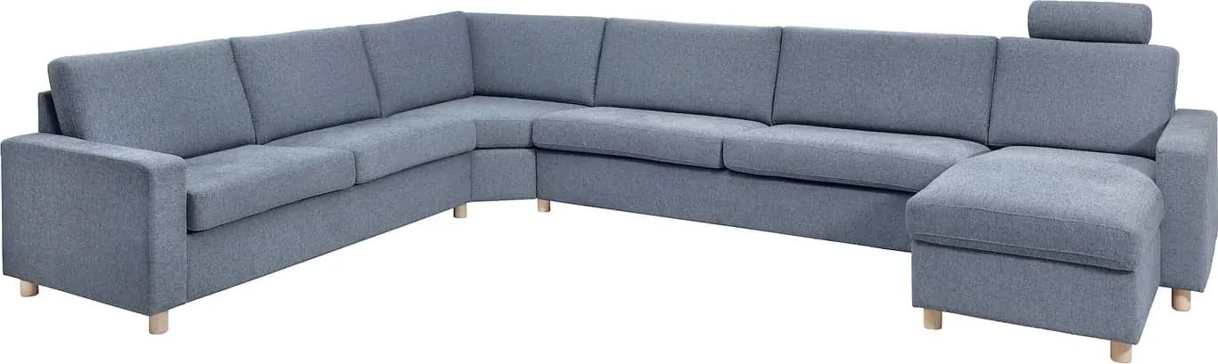 Sone lav hjørnesofa Modulsofa. 2,5 seter + stort hjørne + 3 seter + sjeselong i stoff Atlas, armlene J.