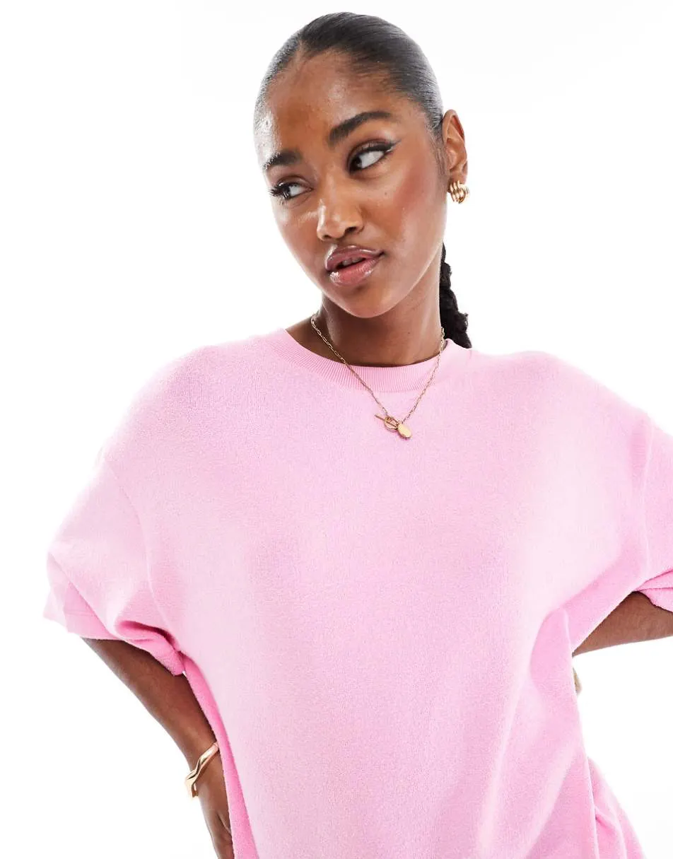 ASOS DESIGN textured knit oversized t-shirt in pink