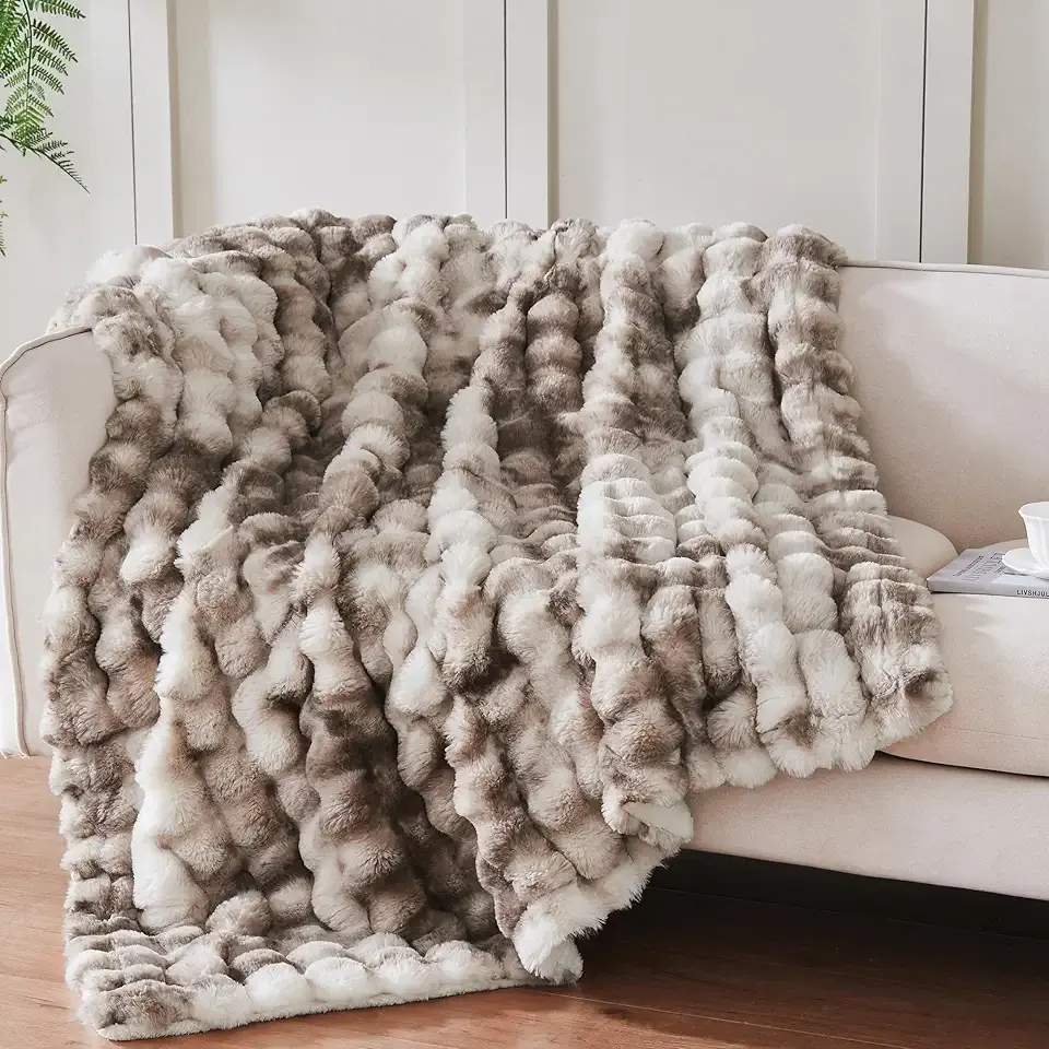 50x60 Inches Ultra-Soft Fuzzy Faux Fur Plush Throw Blanket - Thick, Warm Sherpa for Couch, Sofa, Bedroom, Camping - Decorative Blanket for Cozy Warmth, Bubble Brown Tie Dye