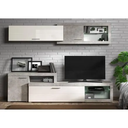 Composición en gris cemento y blanco brillo