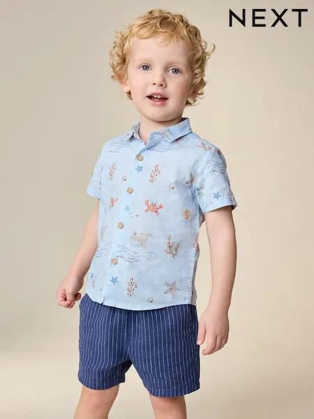 Light Blue Sea All Over Print Short Sleeve Shirt (3mths-7yrs)