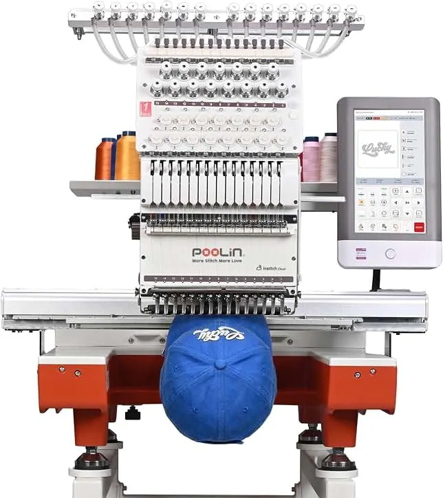 Poolin EOX 20"x14" Embroidery Area,10'' Touch Screen,Commerical Embroidery Machine, 270° Hat 3D Cap 11 Hoops, WiFi &USB,For Shirts,Patches,Shoes,Hat
